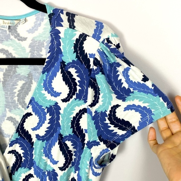 Boden Wrap Dress Blue feather Print Midi size 12L - Picture 5 of 15